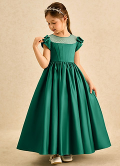 Azazie Toffee Abiti da Ragazza di Fiori Abito Stile Principessa in Raso Opaco Fiocco Smeraldo image4