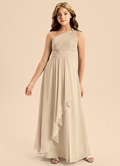 Azazie Skye Junior Abito A-Line in Chiffon Plissettato Champagne image4