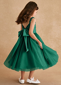 Azazie Gabbie Flower Girl Dresses Emerald A-Line Pleated Matte Satin Dress image4