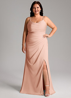 Azazie Deandra Bridesmaid Dresses Rose Gold Mermaid Pleated Stretch Satin Dress image7