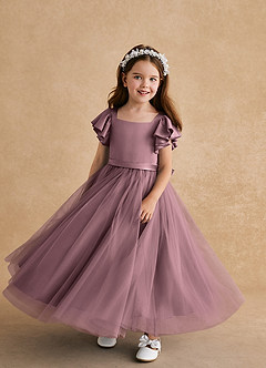 Azazie Suzy Robe Demoiselle D'honneur Fillette Robe Trapèze en Tulle avec manches Mauve Vintage image4