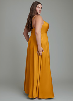 Azazie Sarella Bridesmaid Dresses Butterscotch A-Line Pleated Stretch Satin Dress image7
