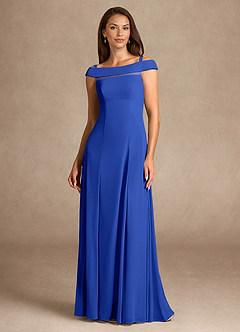 Azazie Ewa Mother of the Bride Dresses Royal Blue A-Line Off the Shoulder Mesh Dress image5