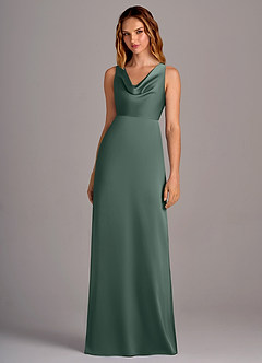 Azazie Wrenlee Bridesmaid Dresses Sea Moss A-Line Stretch Satin Dress image4