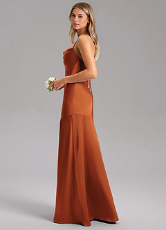 Azazie Grata Bridesmaid Dresses Cinnamon Sheath Side Slit Stretch Satin Dress image5