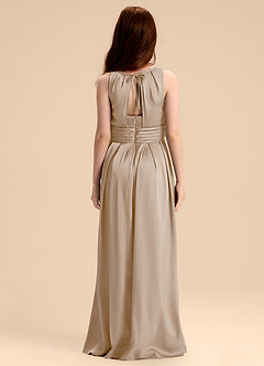 Azazie Bibiane Junior Taupe A-Line Pleated Stretch Satin Dress image2