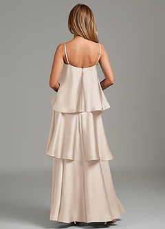 Azazie Azalea Robes de demoiselle d'honneur Robe Trapèze en Satin extensible Drapé Albâtre Blanc image5