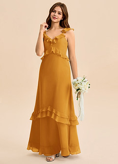 Azazie Tavie Junior Vestido de Caramelo de Gasa de Corte en A con Volante image5