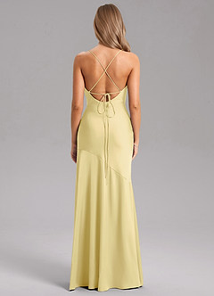 Azazie Grata Bridesmaid Dresses Lemon Sorbet Sheath Side Slit Stretch Satin Dress image2