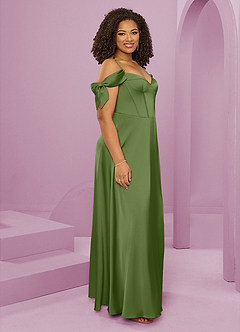 Barbie ♥ Azazie Robes de demoiselle d'honneur Robe Trapèze en Satin extensible Épaule décolletée Genévrier image12