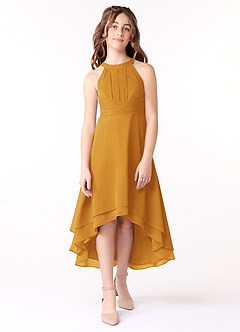 Azazie Linna Junior Butterscotch A-Line Pleated Chiffon Dress image1