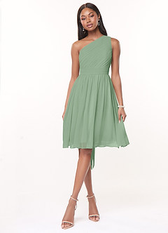 Azazie Katrina Bridesmaid Dresses Matcha A-Line One Shoulder Chiffon Dress image1