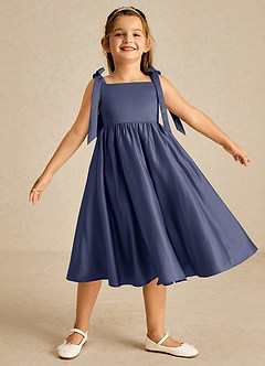Azazie Chelsie Flower Girl Dresses Stormy A-Line Bow Matte Satin Dress image1