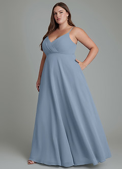 Azazie Amani Vestidos de damas de honor Vestido Azul Polvoriento de Gasa de Línea A con Plisado image10
