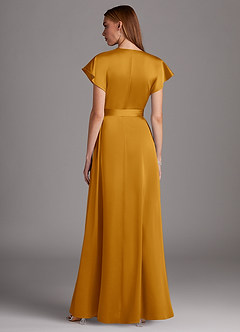Azazie Nico Bridesmaid Dresses Butterscotch A-Line V-Neck Stretch Satin Dress image3