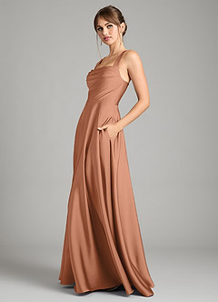 Azazie Shaude Bridesmaid Dresses Bronzer A-Line Pleated Stretch Satin Dress image4
