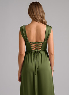 Azazie Hattie Bridesmaid Dresses Olive A-Line Corset Stretch Satin Dress image7
