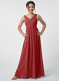 Azazie Kora Junior Rust A-Line Pleated Chiffon Dress image1