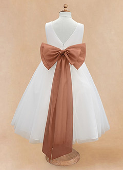 Azazie Kavi Flower Girl Dresses Ivory Bronzer A-Line Bow Matte Satin Dress image8