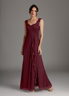 Azazie Edelin Mother of the Bride Dresses Cabernet A-Line Sweetheart Neckline Pleated Mesh Dress image4