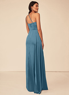 Azazie Maron Bridesmaid Dresses Bermuda A-Line One Shoulder Stretch Satin Dress image4