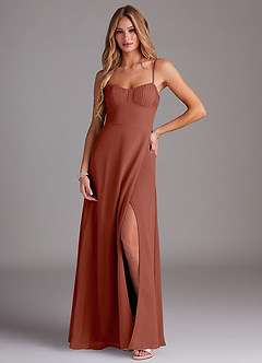 Azazie Breonna Brautjungfernkleider A-Linie Herzausschnitt Chiffon Kleid Rotbraun image1