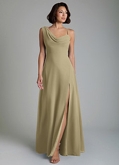 Azazie True Robes de demoiselle d'honneur Robe Trapèze en Mousseline de soie Plissé Vert Mousse image5