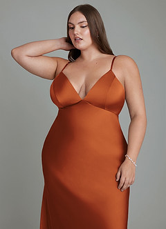 Azazie Stefania Robes de demoiselle d'honneur Robe Trapèze en Satin extensible Cannelle image13