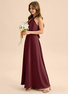 Azazie Beah Junior Cabernet A-Line Pleated Stretch Satin Dress image7