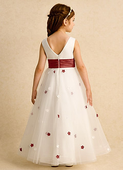 Azazie Cricket Flower Girl Dresses Ivory Terracotta Ball-Gown Pleated Matte Satin Dress image2