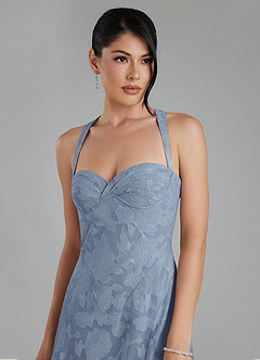 Azazie Bea Robes à essayer chez vous Robe Trapèze en Blumen-Burnout Corset Bleu Poussiéreux image4