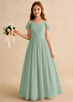 Azazie Chelo Girls Formal Abiti da Ragazza di Fiori Abito A-Line in Chiffon Plissettato Agave image3