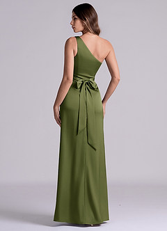 Azazie Philana Brautjungfernkleider A-Linie One-Shoulder Stretch-Satin Kleid Olivgrün image5