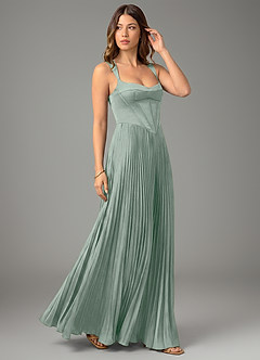 Azazie Avenelle Bridesmaid Dresses Agave A-Line Corset Stretch Satin Dress image5
