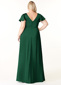 Azazie Soren Bridesmaid Dresses Dark Green A-Line Pleated Stretch Satin Dress image9