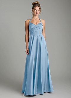 Azazie Tenaya Robes de demoiselle d'honneur Robe Trapèze en Satin extensible Décolleté en cœur Poudre Bleue image4