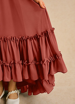 Azazie Kass Blumenmädchenkleider A-Linie Plissee Chiffon Kleid Terrakotta image7