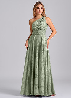 Azazie Charlize Brautjungfernkleider A-Linie One-Shoulder Blumen-Burnout Kleid Agave image5