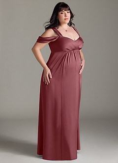 Azazie Rhea Maternity Bridesmaid Dresses A-Line Off-The-Shouler Pleated Stretch Satin Floor-Length Dress image10
