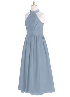 Azazie Iman Junior Dusty Blue A-Line Pleated Chiffon Dress image8