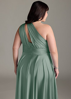 Azazie Charlize Abiti da Damigella Abito A-Line in Raso Elasticizzato Monospalla Salvia Argentata image16