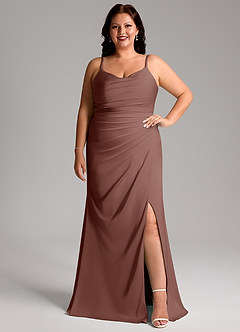Azazie Deandra Bridesmaid Dresses Espresso Mermaid Pleated Stretch Satin Dress image7