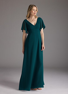 Azazie Alessa Mother of the Bride Dresses Pine A-Line V-Neck Pleated Chiffon Dress image1