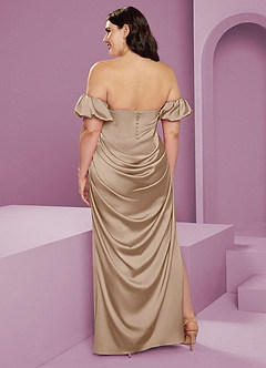 Barbie ♥ Azazie Vestidos de damas de honor Vestido de Gris Pardo de Satén Elástico de Corte Recto Convertible con Vestidos sin tirantes image11