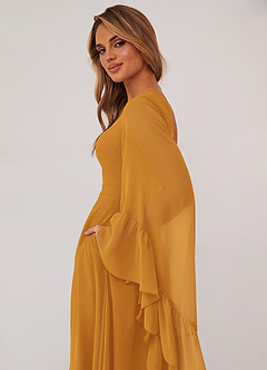 Barbie ♥ Azazie Bridesmaid Dresses Butterscotch A-Line Long Sleeve Chiffon Dress image6