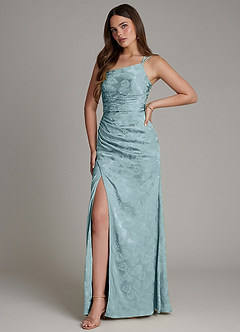 Azazie Mishka Bridesmaid Dresses Light Blue Jacquard Sheath One Shoulder Floral Jacquard Dress image5