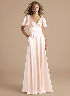 Azazie Kimber Bridesmaid Dresses Rose Gold A-Line Ruched Metallic Satin Dress image1