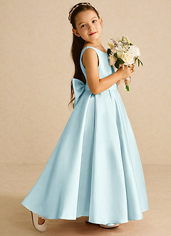 Azazie Pipsy Flower Girl Dresses Sea Glass A-Line Bow Matte Satin Dress image3