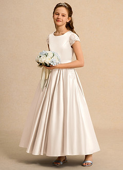 Azazie Bunny Girls Formal Flower Girl Dresses White Alabaster Ball-Gown Lace Dress image6