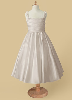 Azazie Cutie Pie Flower Girl Dresses Frost A-Line Pleated Matte Satin Dress image4